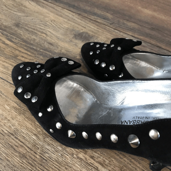 DOLCE & GABBANA Black Suede Silver Pointed Studded Heels Womans size 36.5 US 6 - Picture 7 of 14